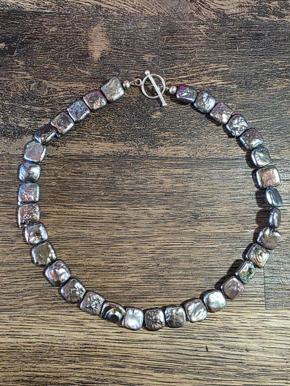 Square Purple Freshwater Pearl Necklace Sterling Silver Artisanal Clasp Choker